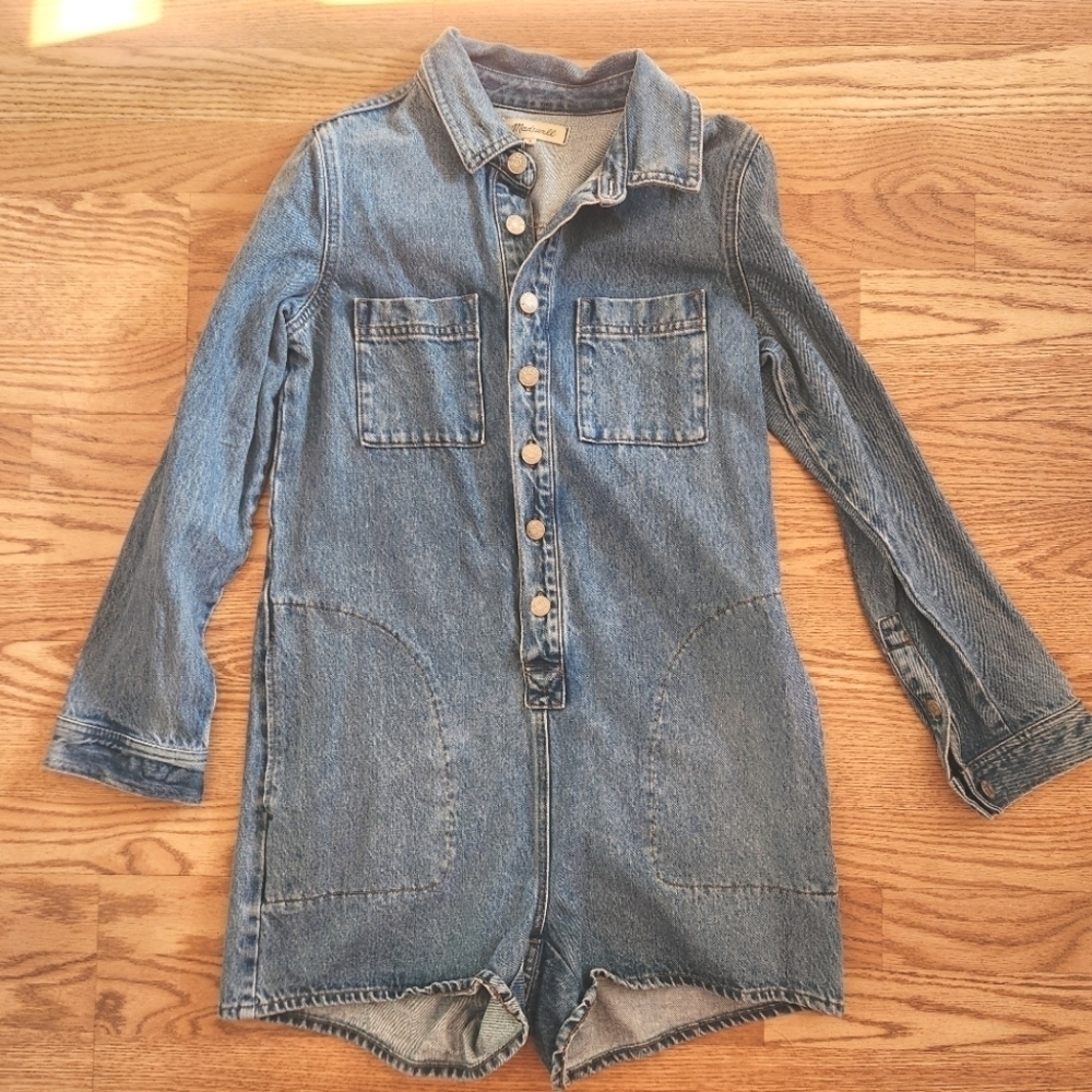EUC Madewell Denim Long Sleeve Romper, Size S - Picture 1 of 8